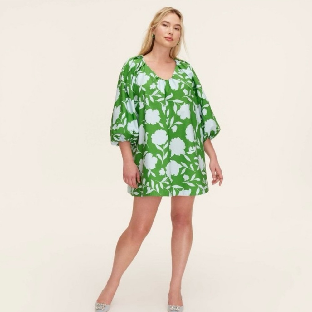 kate spade x target classic rose poplin long sleeve mini dress in green/blue